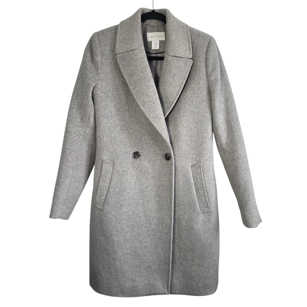 Deane & White Grey Wool Blend Tailored Coat Double Breasted Long Jacket Sz 6